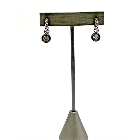 John Hardy Sterling Silver Classic Chain Diamond Pierced Dangle Hoop Earrings - Picture 5 of 9